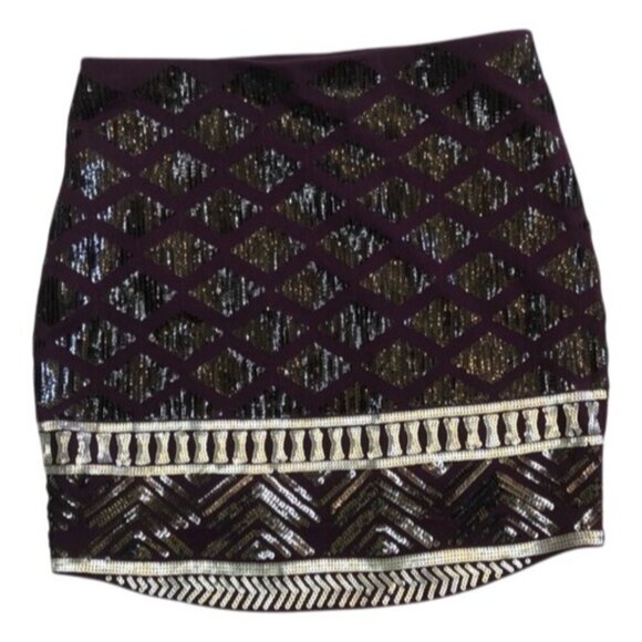 Express Purple Black Sequin Embellished Mini Skirt XS - Picture 1 of 6